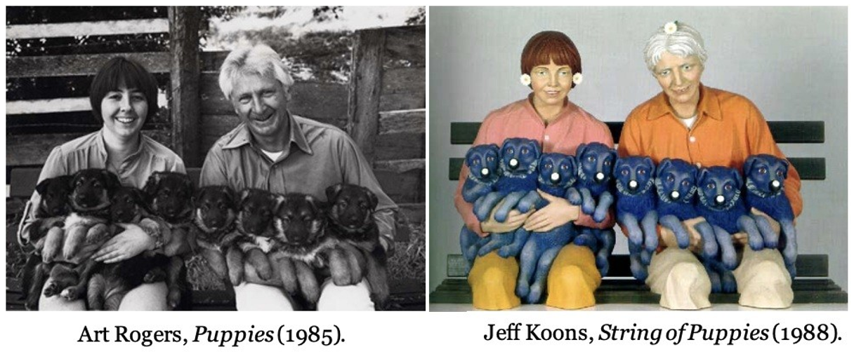 Art Rogers, Puppies (1985). | Jeff Koons, String of Puppies (1988).